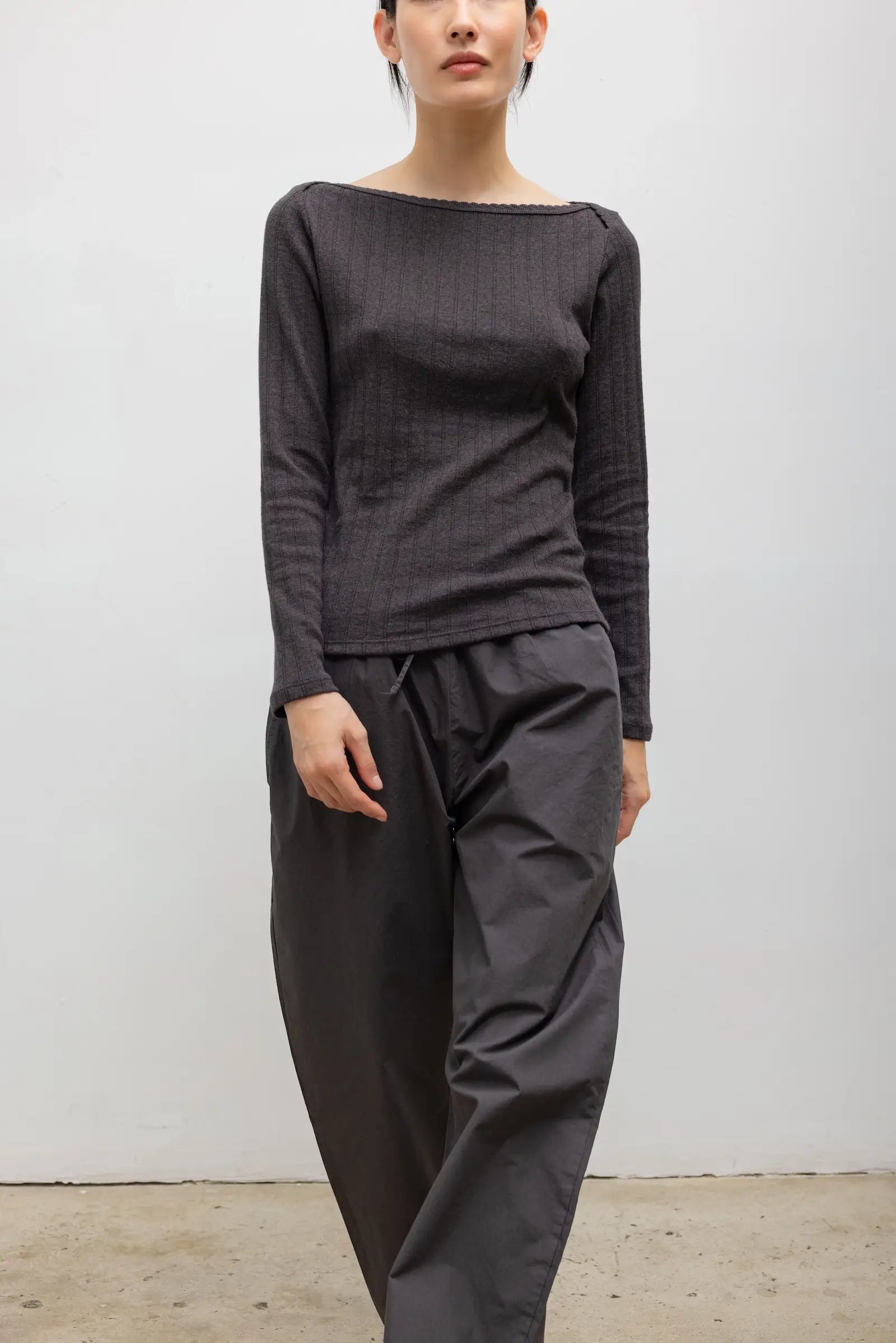 Pointelle Long Sleeve Bateau Top