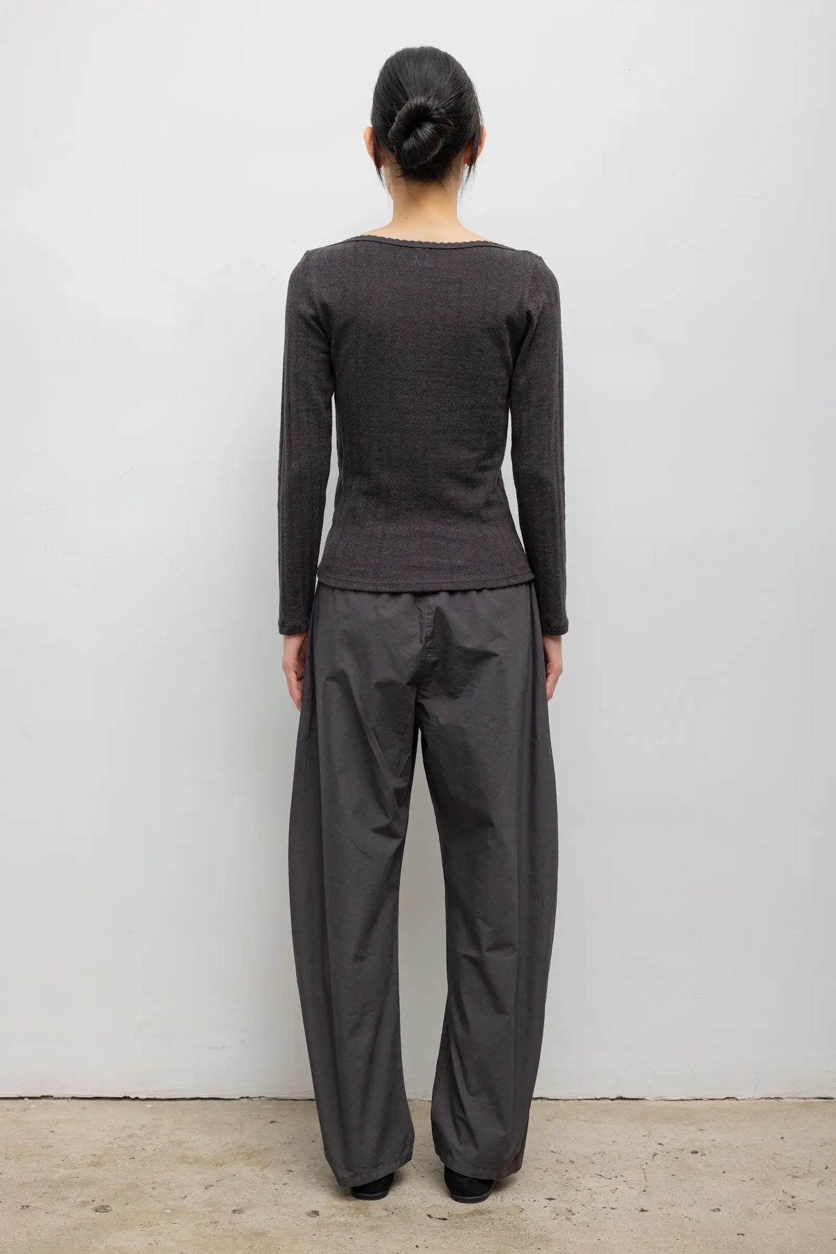 Pointelle Long Sleeve Bateau Top - Hickory Melange - Image 7