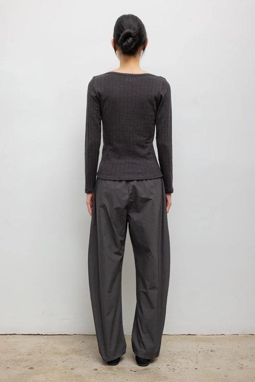 Pointelle Long Sleeve Bateau Top - Hickory Melange - Image 7
