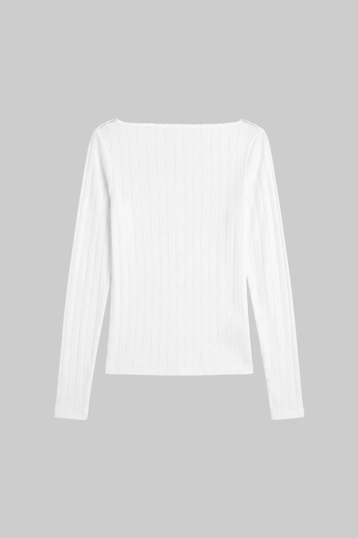 Pointelle Long Sleeve Bateau Top - White - Image 2