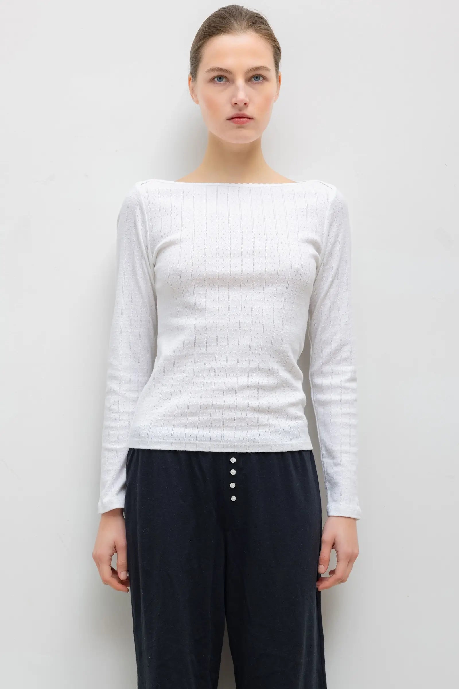 Pointelle Long Sleeve Bateau Top