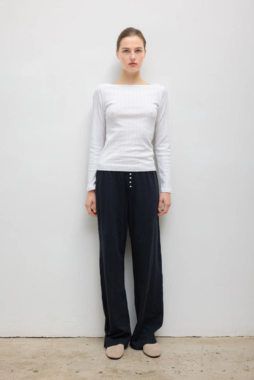 Pointelle Long Sleeve Bateau Top - White - Image 3