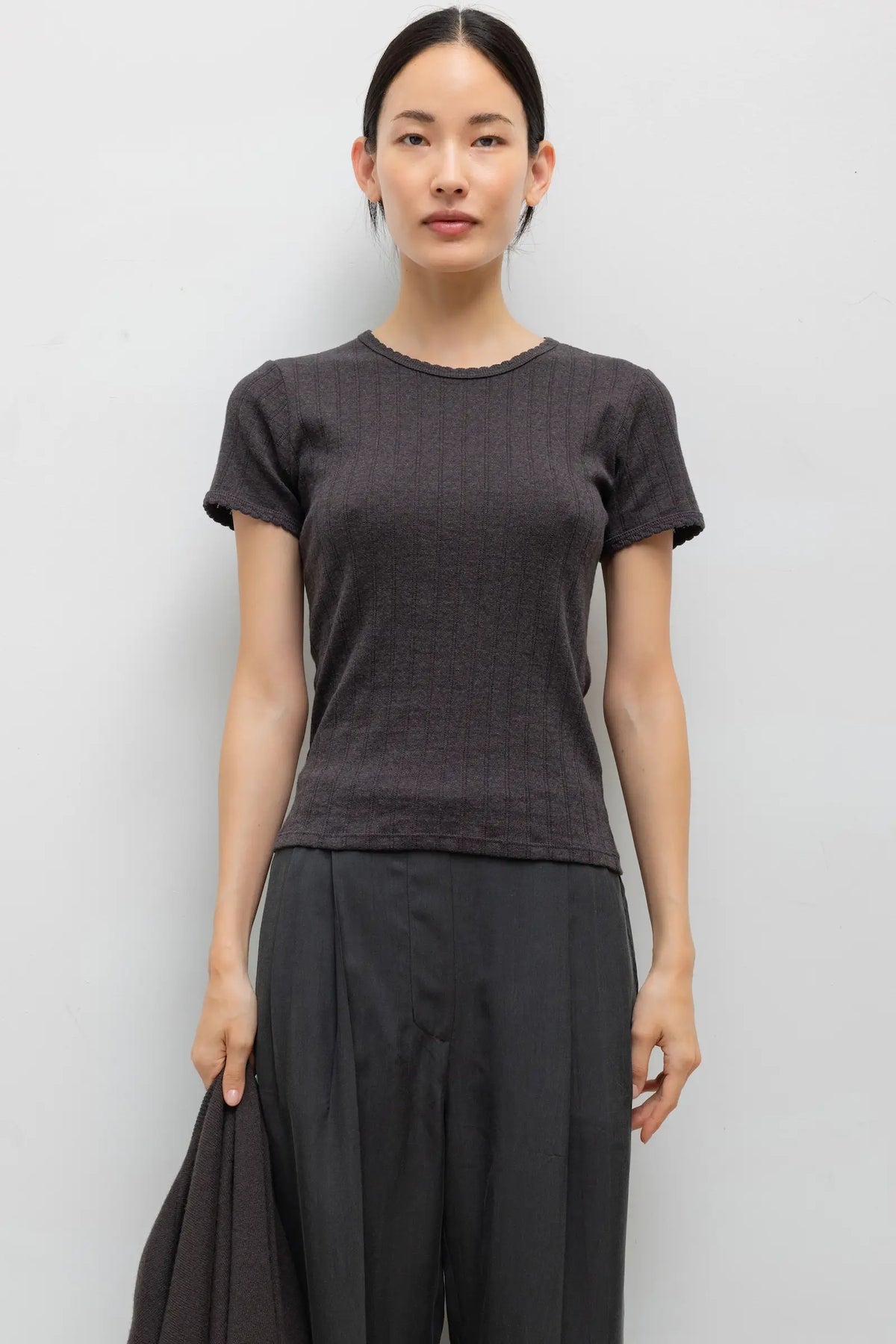 Pointelle Slim Fit Tee - Hickory Melange - Image 1
