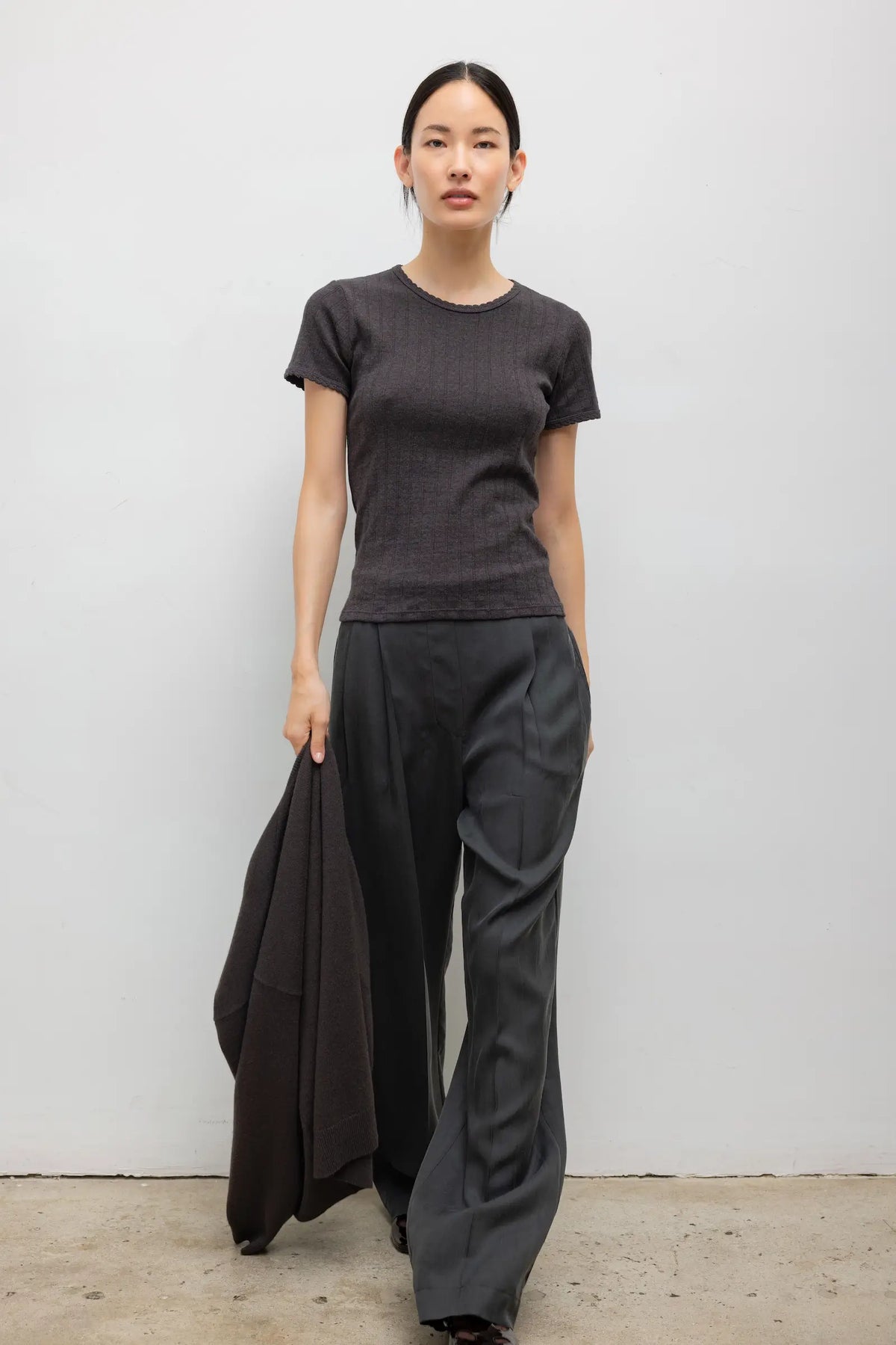Pointelle Slim Fit Tee - Hickory Melange - Image 4