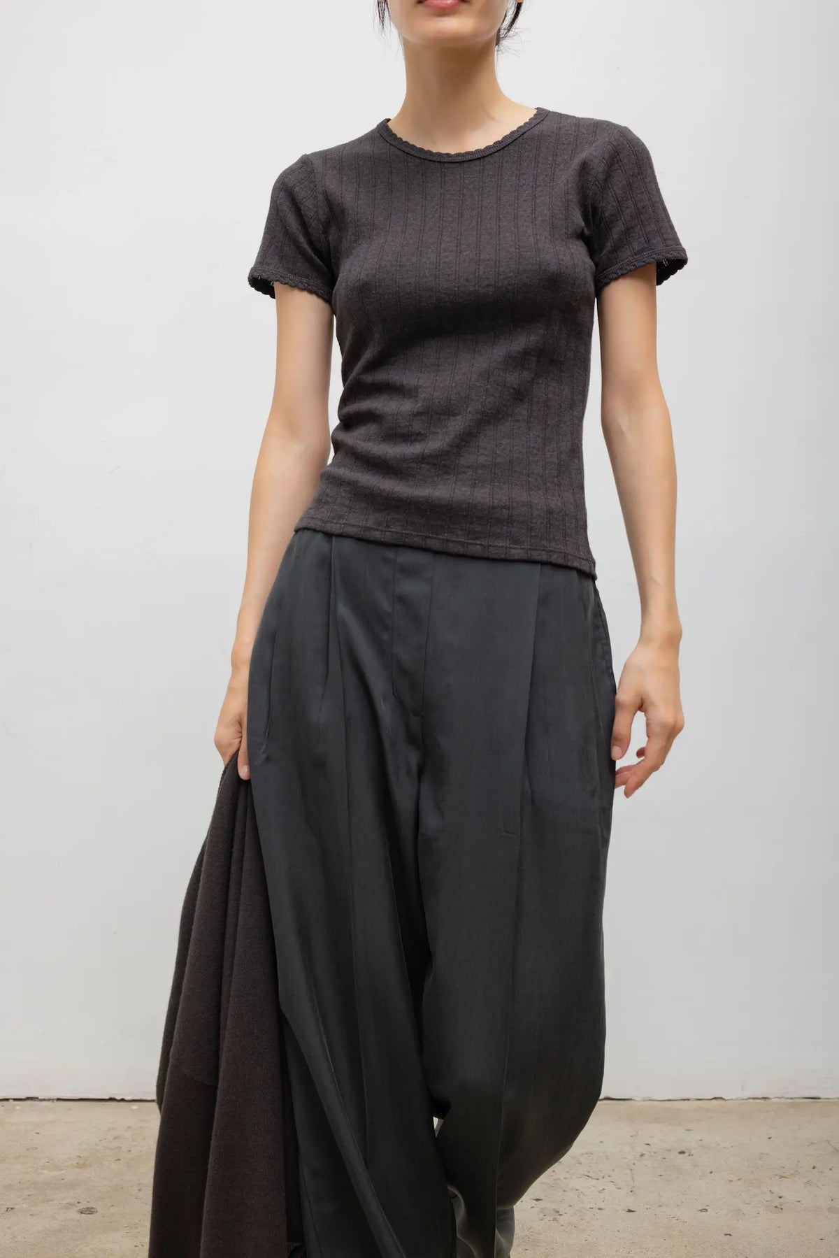 Pointelle Slim Fit Tee - Hickory Melange - Image 5