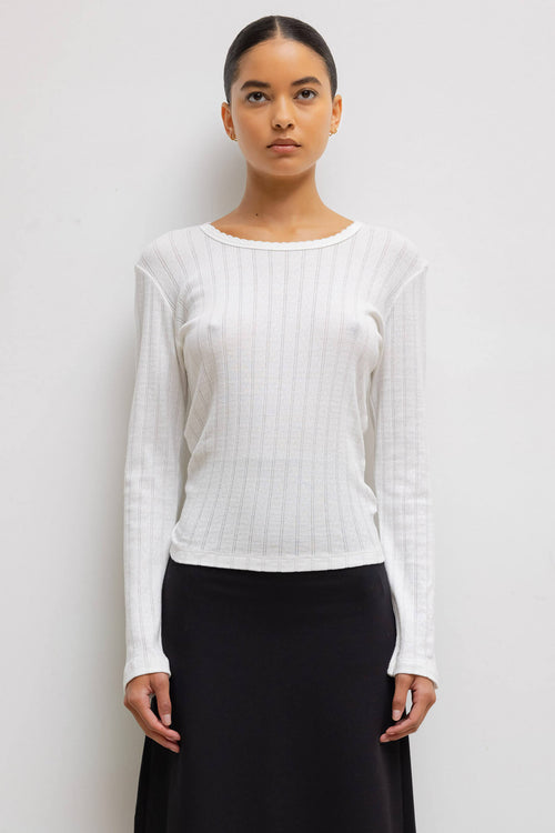 Pointelle Slim Fit Long Sleeve - White - Image 1