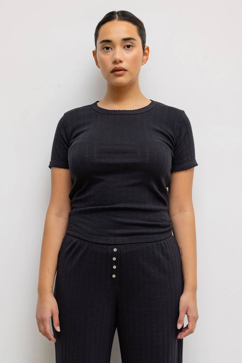 Pointelle Slim Fit Tee - Black - Image 6