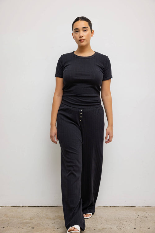 Pointelle Slim Fit Tee - Black - Image 9