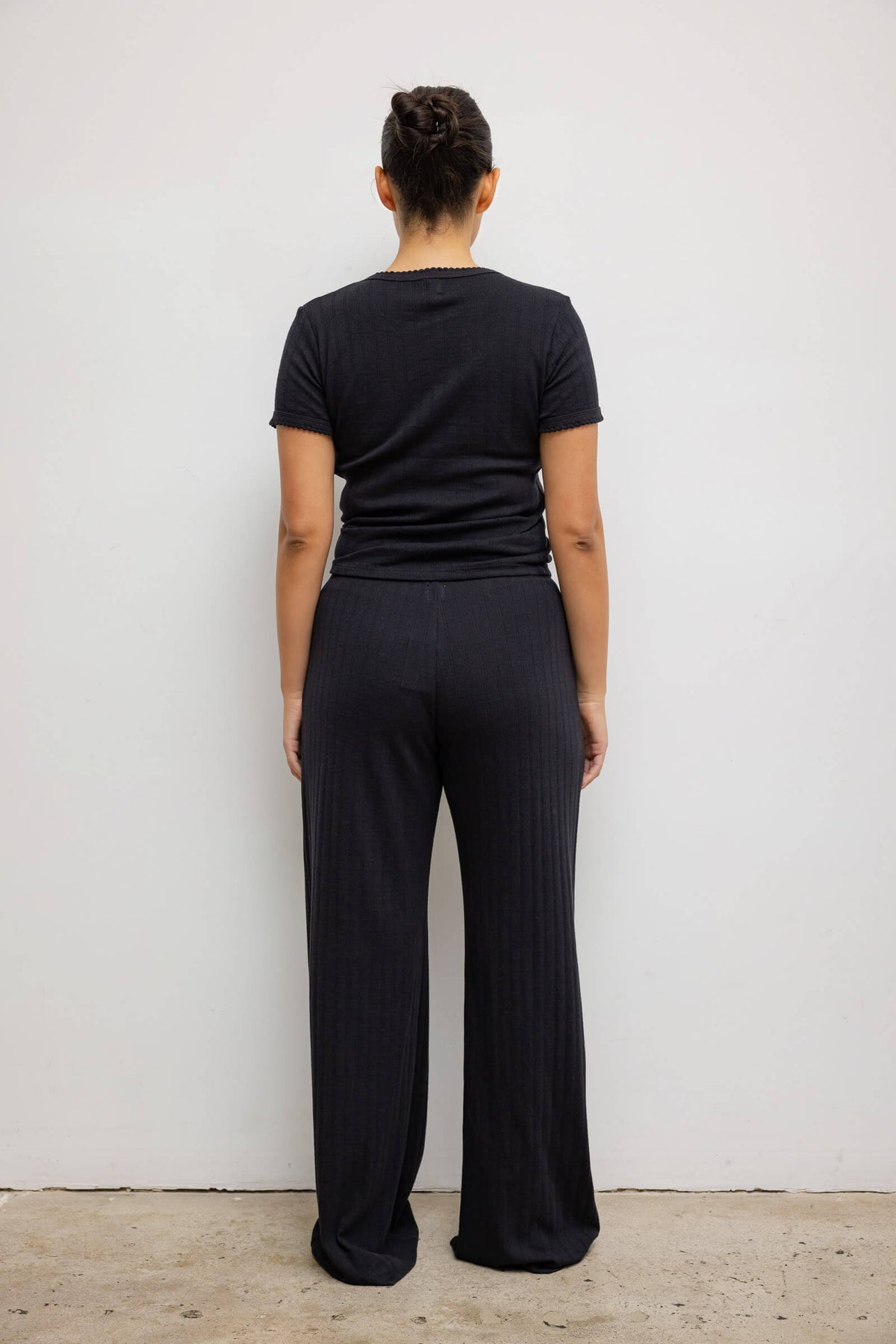 Pointelle Slim Fit Tee - Black - Image 11