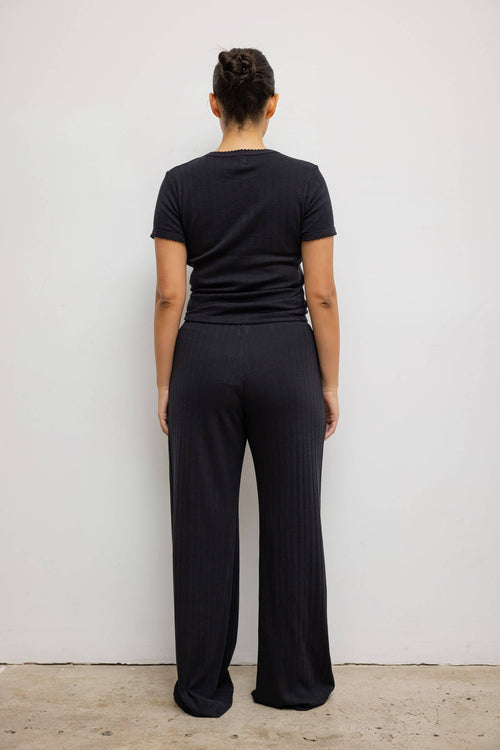 Pointelle Slim Fit Tee - Black - Image 11