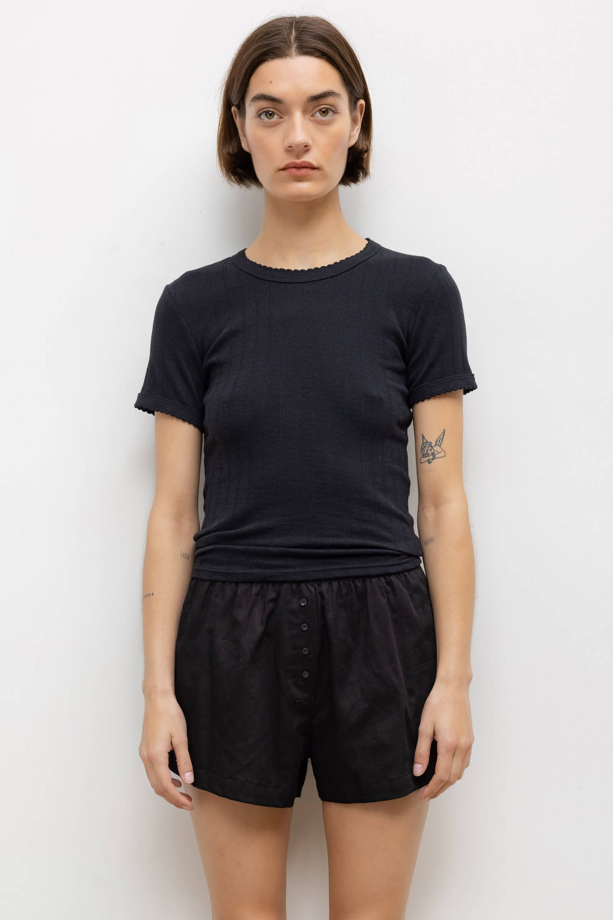 Pointelle Slim Fit Tee - Black - Image 1