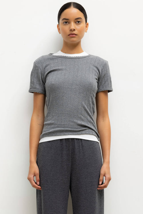 Pointelle Slim Fit Tee - Granite - Image 1