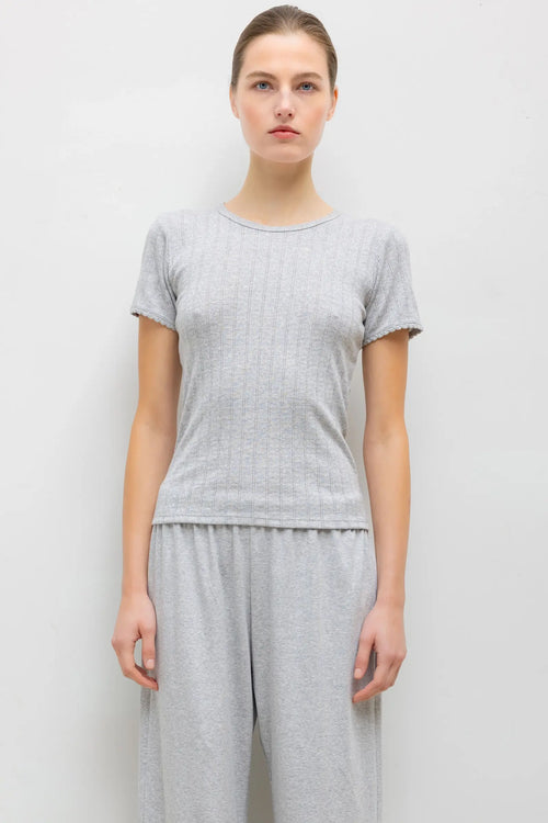 Pointelle Slim Fit Tee - Light Grey Melange - Image 1