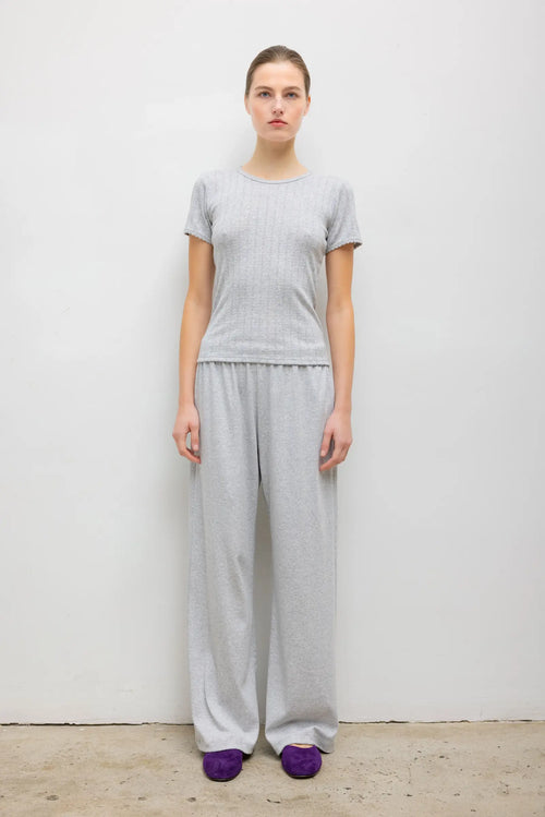 Pointelle Slim Fit Tee - Light Grey Melange - Image 2