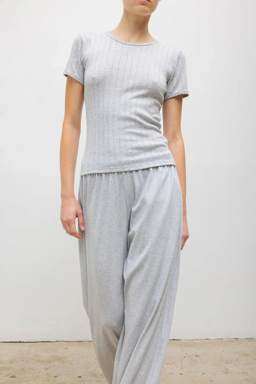 Pointelle Slim Fit Tee - Light Grey Melange - Image 4