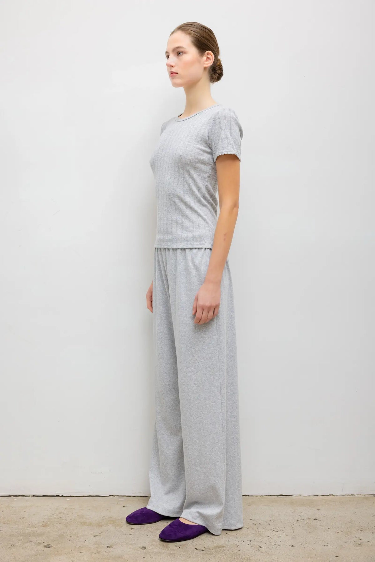 Pointelle Slim Fit Tee - Light Grey Melange - Image 5