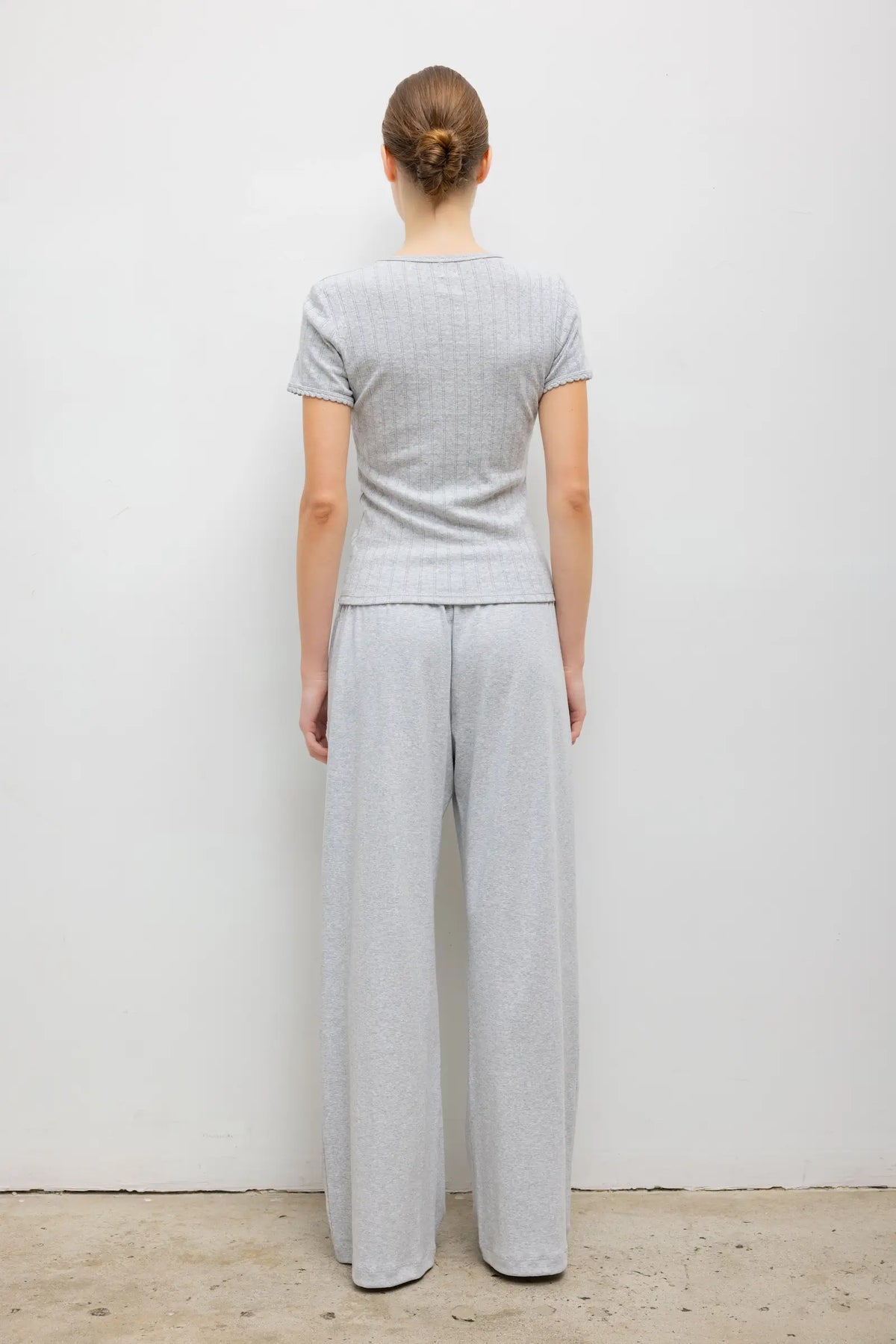 Pointelle Slim Fit Tee - Light Grey Melange - Image 6