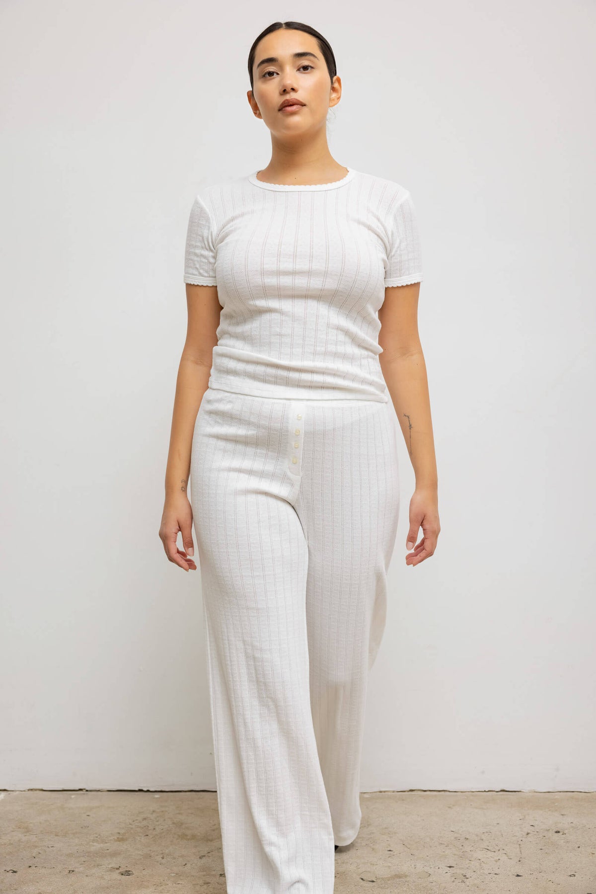 Pointelle Slim Fit Tee - White - Image 10