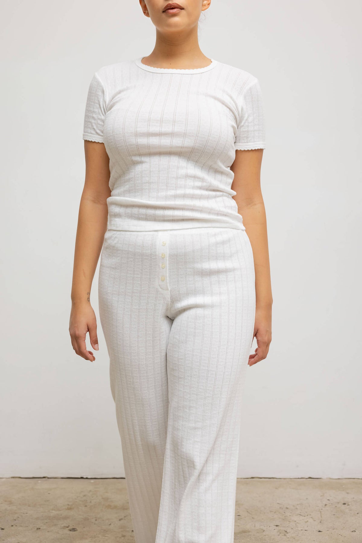 Pointelle Slim Fit Tee - White - Image 9
