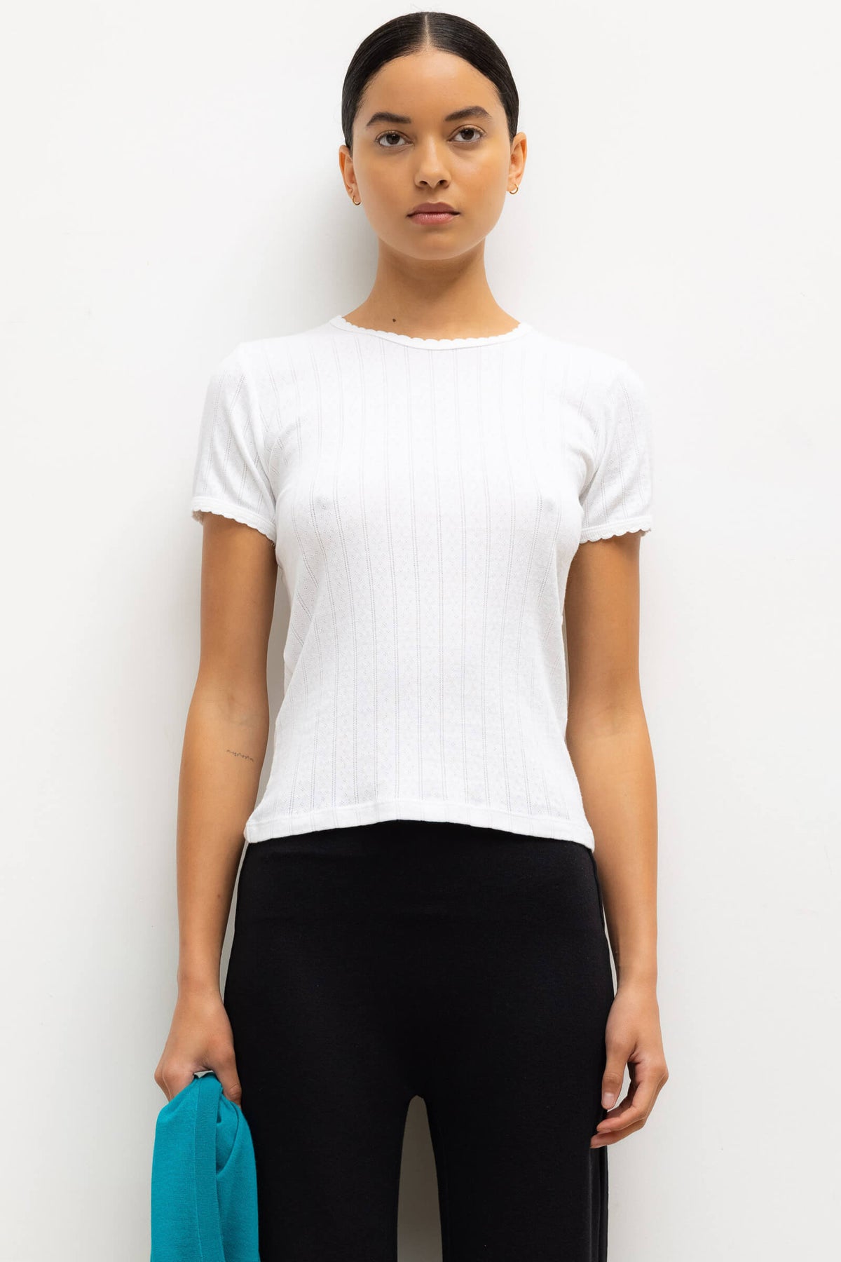 Pointelle Slim Fit Tee - White - Image 1