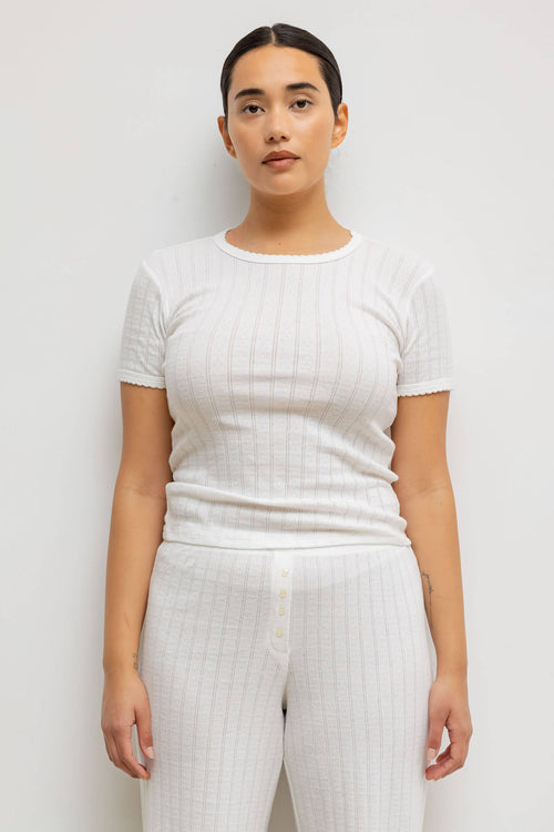 Pointelle Slim Fit Tee - White - Image 8