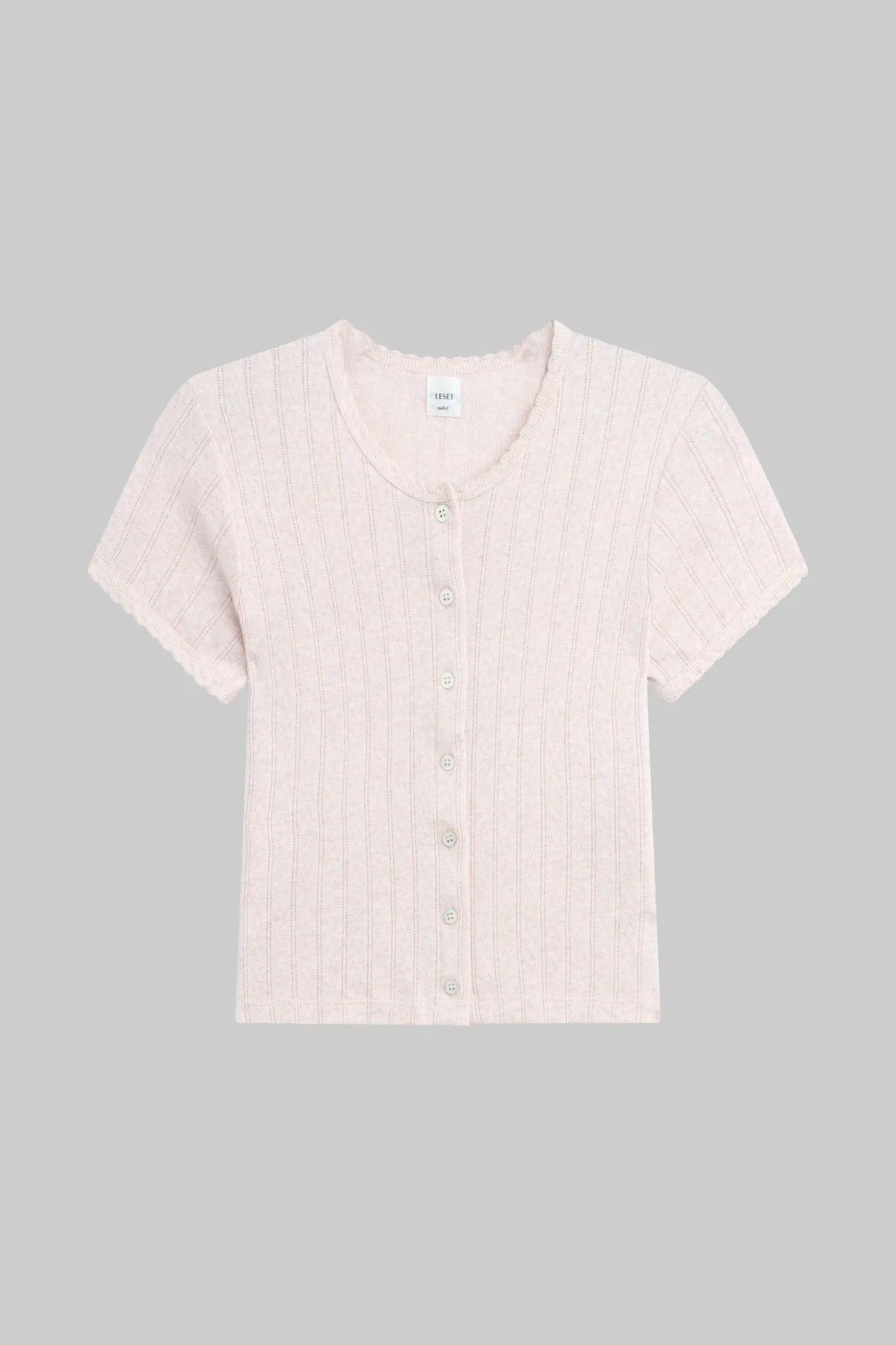 Pointelle Short Sleeve Cardigan - Petal Melange - Image 2