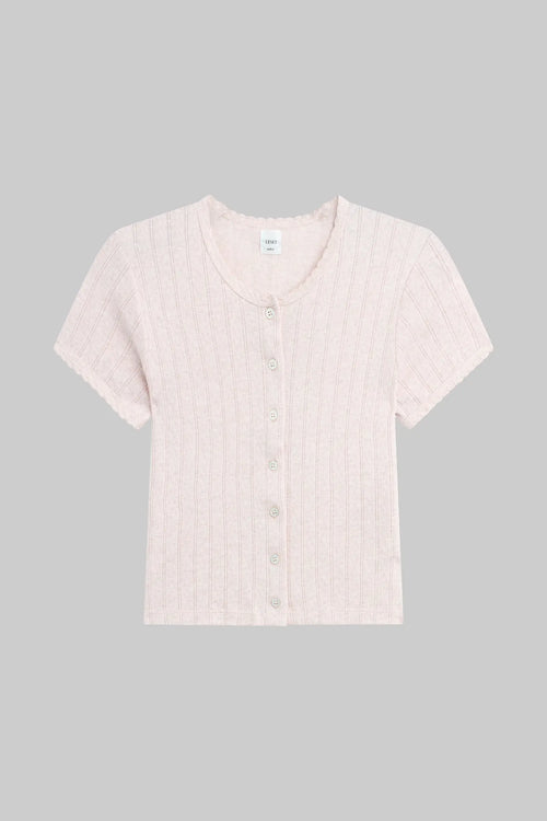 Pointelle Short Sleeve Cardigan - Petal Melange - Image 2