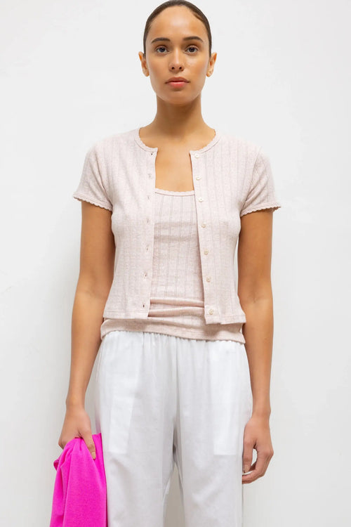 Pointelle Short Sleeve Cardigan - Petal Melange - Image 1