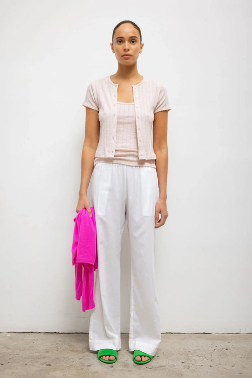 Pointelle Short Sleeve Cardigan - Petal Melange - Image 3