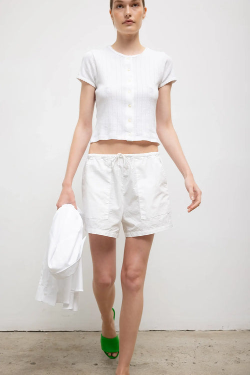 Pointelle Short Sleeve Cardigan - White - Image 5