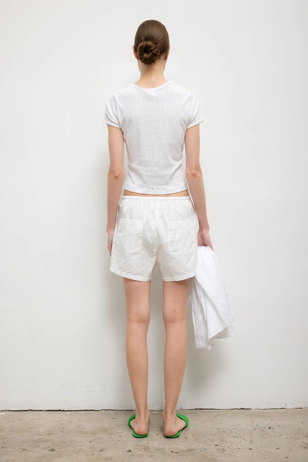 Pointelle Short Sleeve Cardigan - White - Image 8