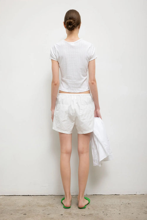 Pointelle Short Sleeve Cardigan - White - Image 8