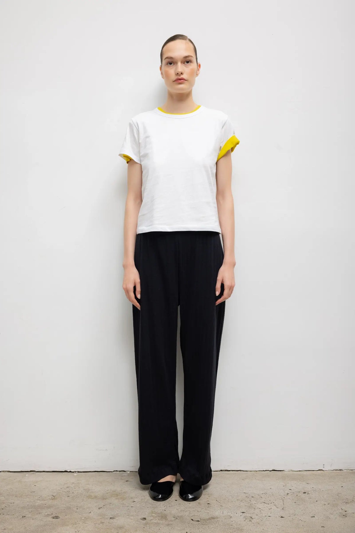 Pre-Order: Pointelle Wide Leg Pant - Black - Image 1