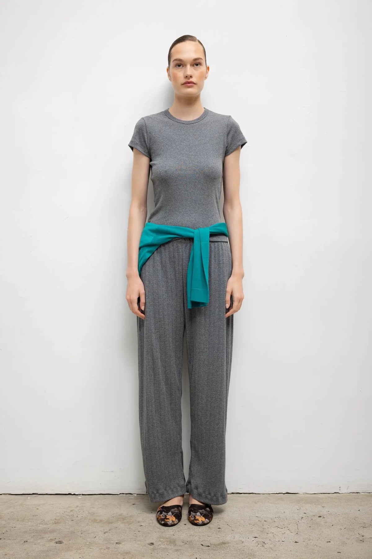 Pre-Order: Pointelle Wide Leg Pant - Granite - Image 1