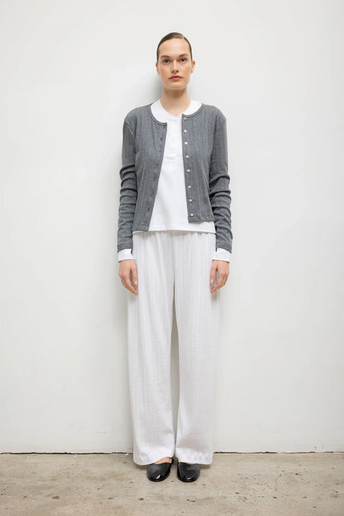 Pre-Order: Pointelle Wide Leg Pant - White - Image 1
