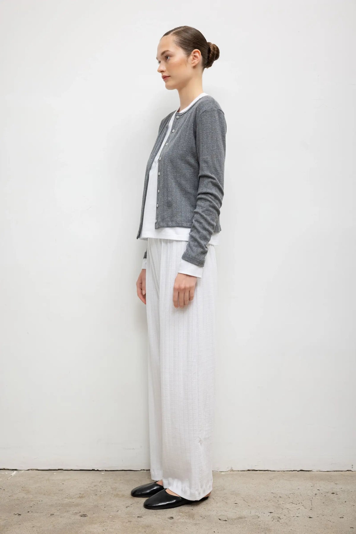 Pre-Order: Pointelle Wide Leg Pant - White - Image 5