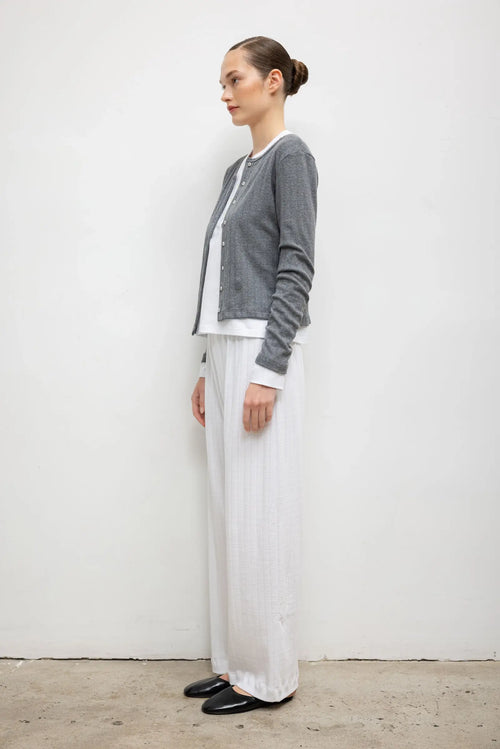 Pre-Order: Pointelle Wide Leg Pant - White - Image 5
