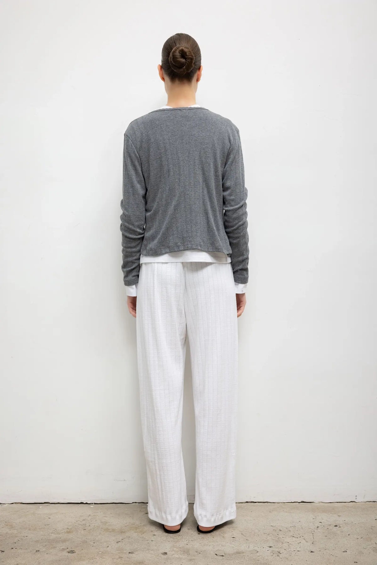 Pre-Order: Pointelle Wide Leg Pant - White - Image 6