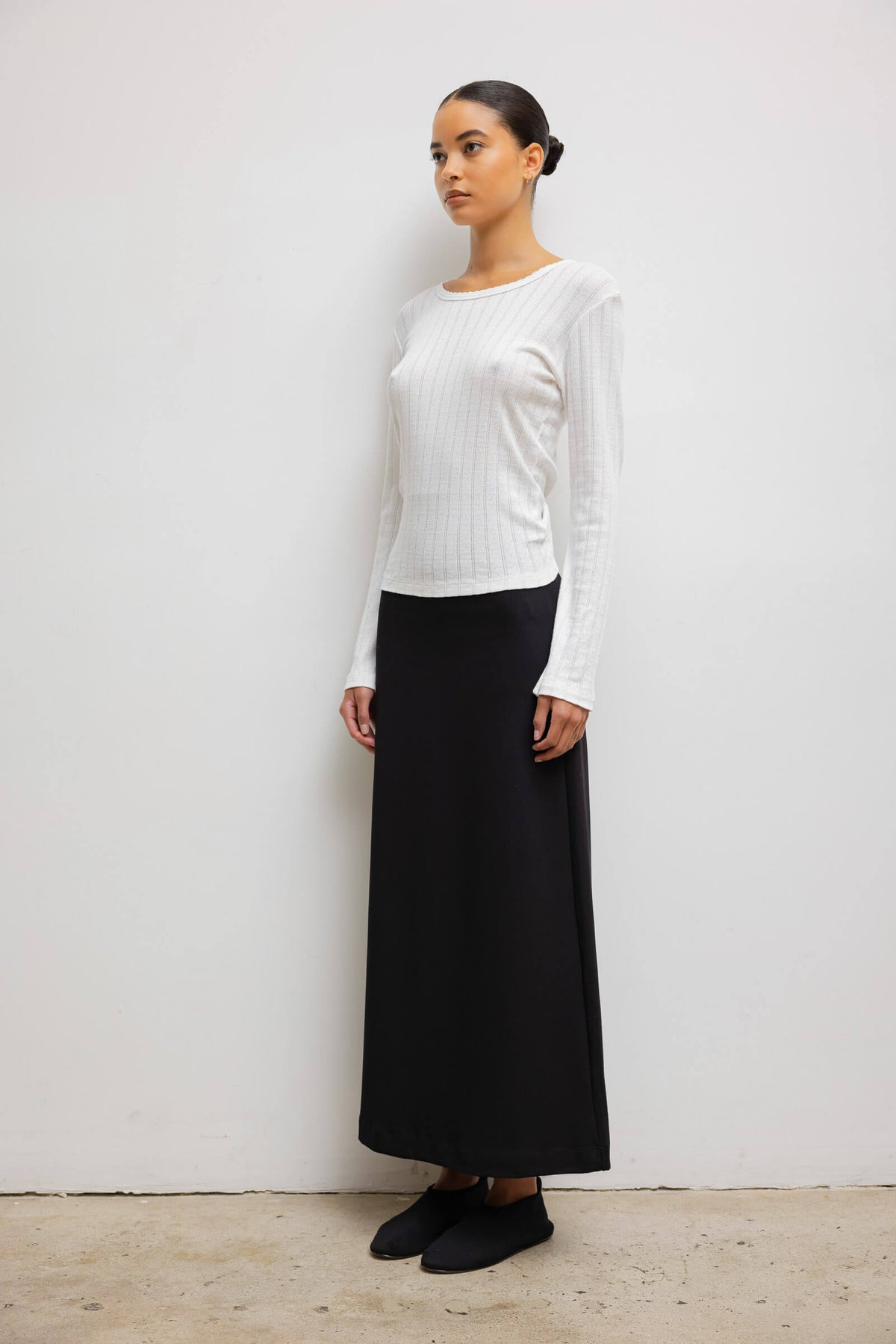 Pointelle Slim Fit Long Sleeve - White - Image 5