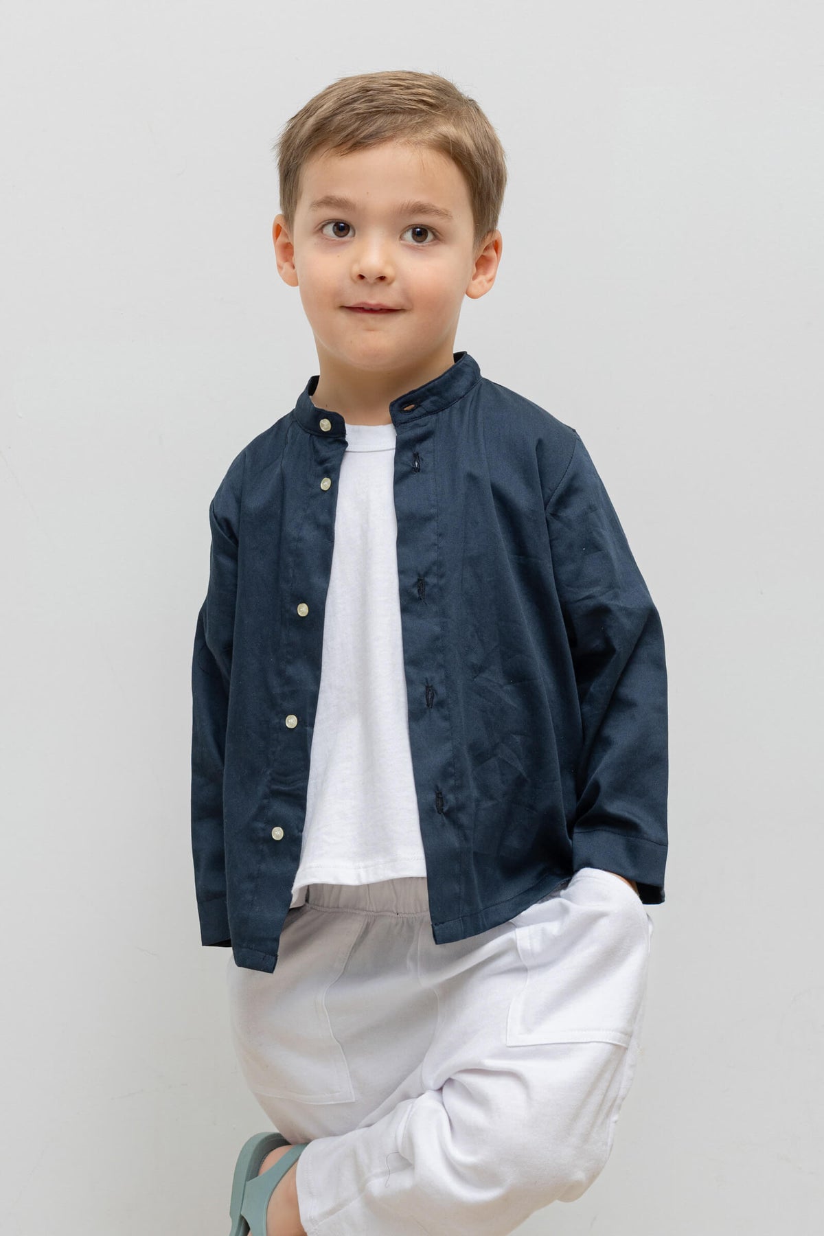 Yoko Bebe Collarless Shirt - Midnight - Image 1