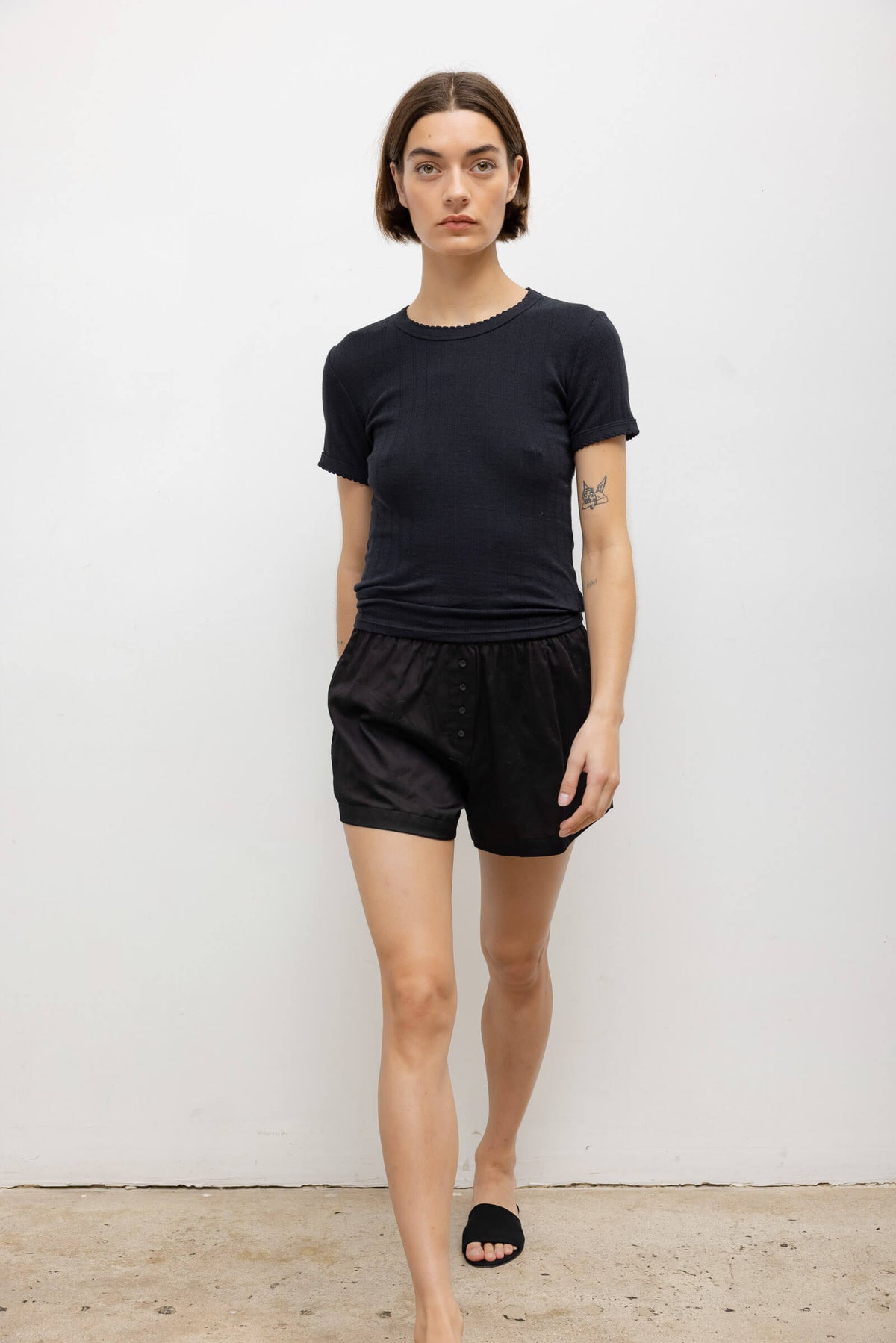 Pointelle Slim Fit Tee - Black - Image 3