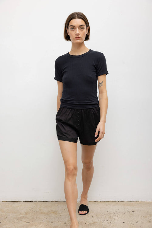 Pointelle Slim Fit Tee - Black - Image 3