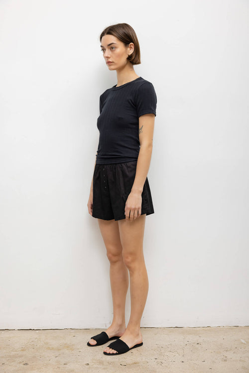 Pointelle Slim Fit Tee - Black - Image 4