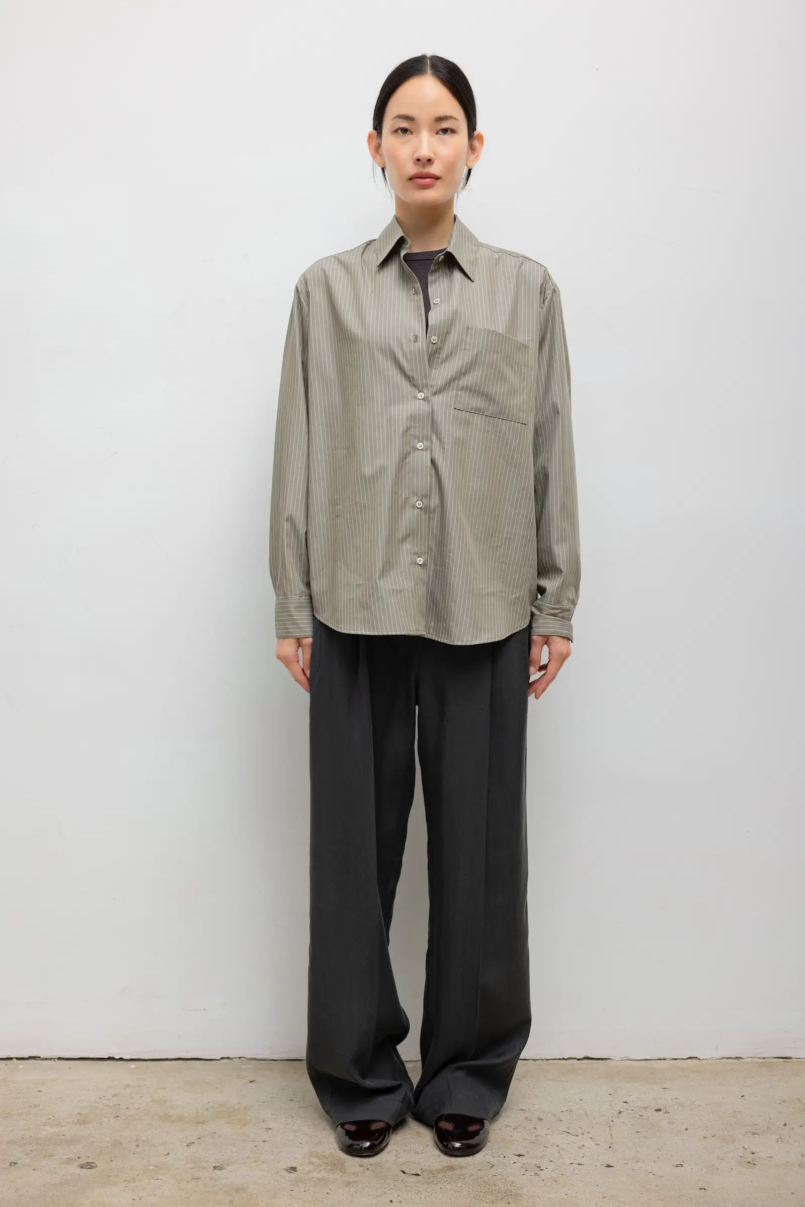 Yoshi Stripe Classic Button Down - Olive Stripe - Image 3