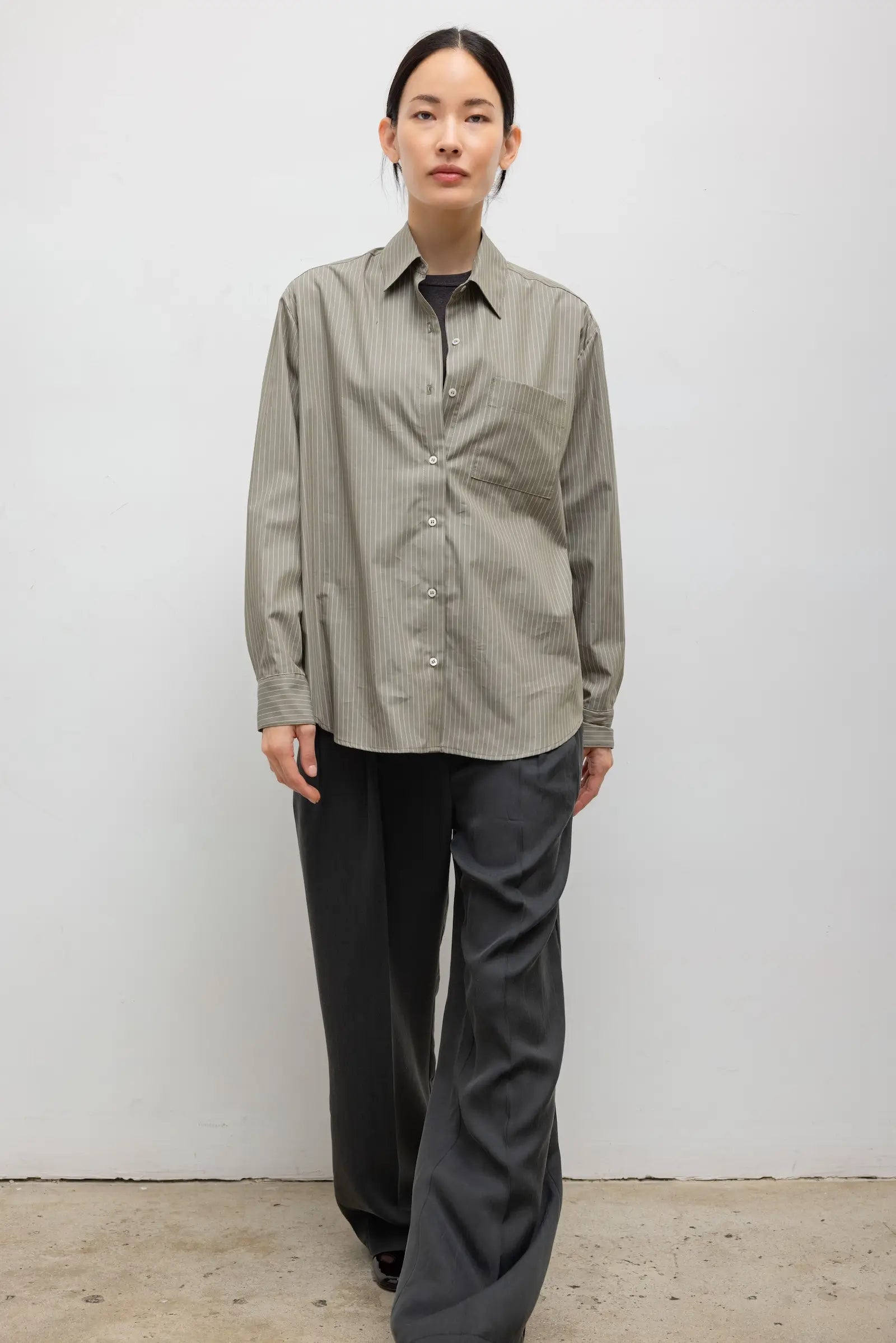 Yoshi Stripe Classic Button Down - Olive Stripe - Image 4