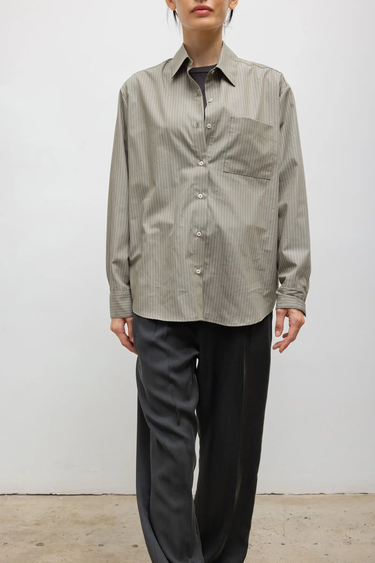 Yoshi Stripe Classic Button Down - Olive Stripe - Image 5