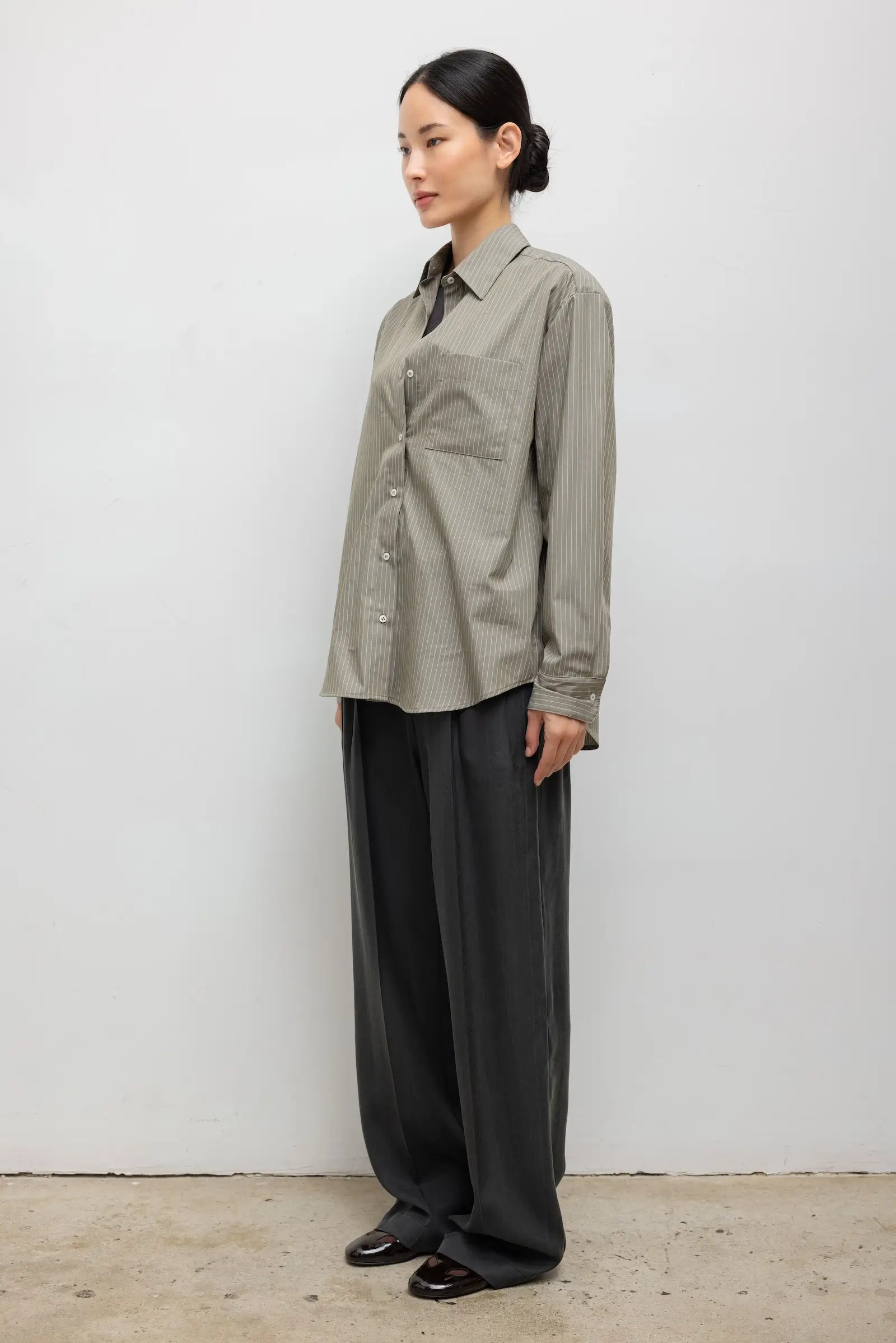 Yoshi Stripe Classic Button Down - Olive Stripe - Image 6