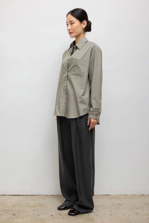 Yoshi Stripe Classic Button Down - Olive Stripe - Image 6