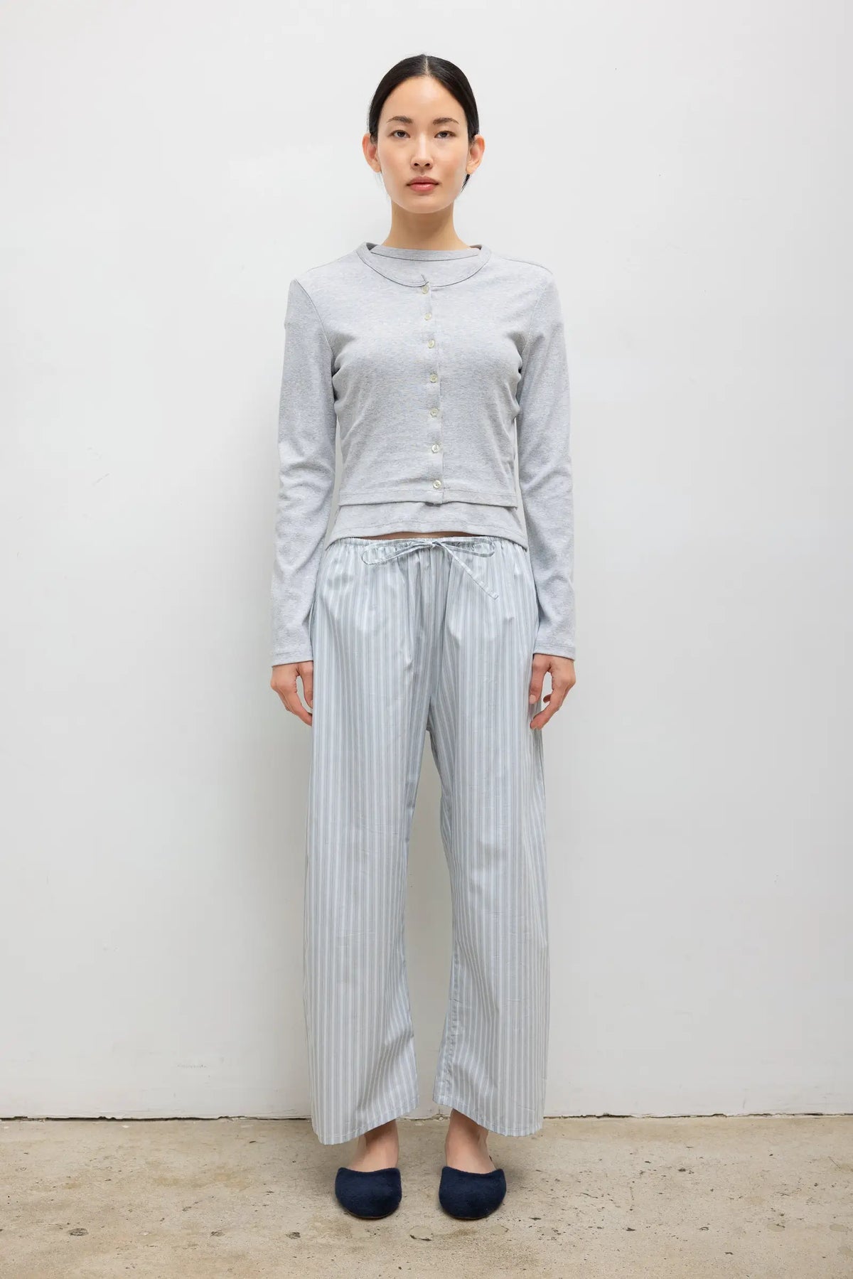 Yoshi Stripe Crop Drawstring Pant - Sterling Stripe - Image 1