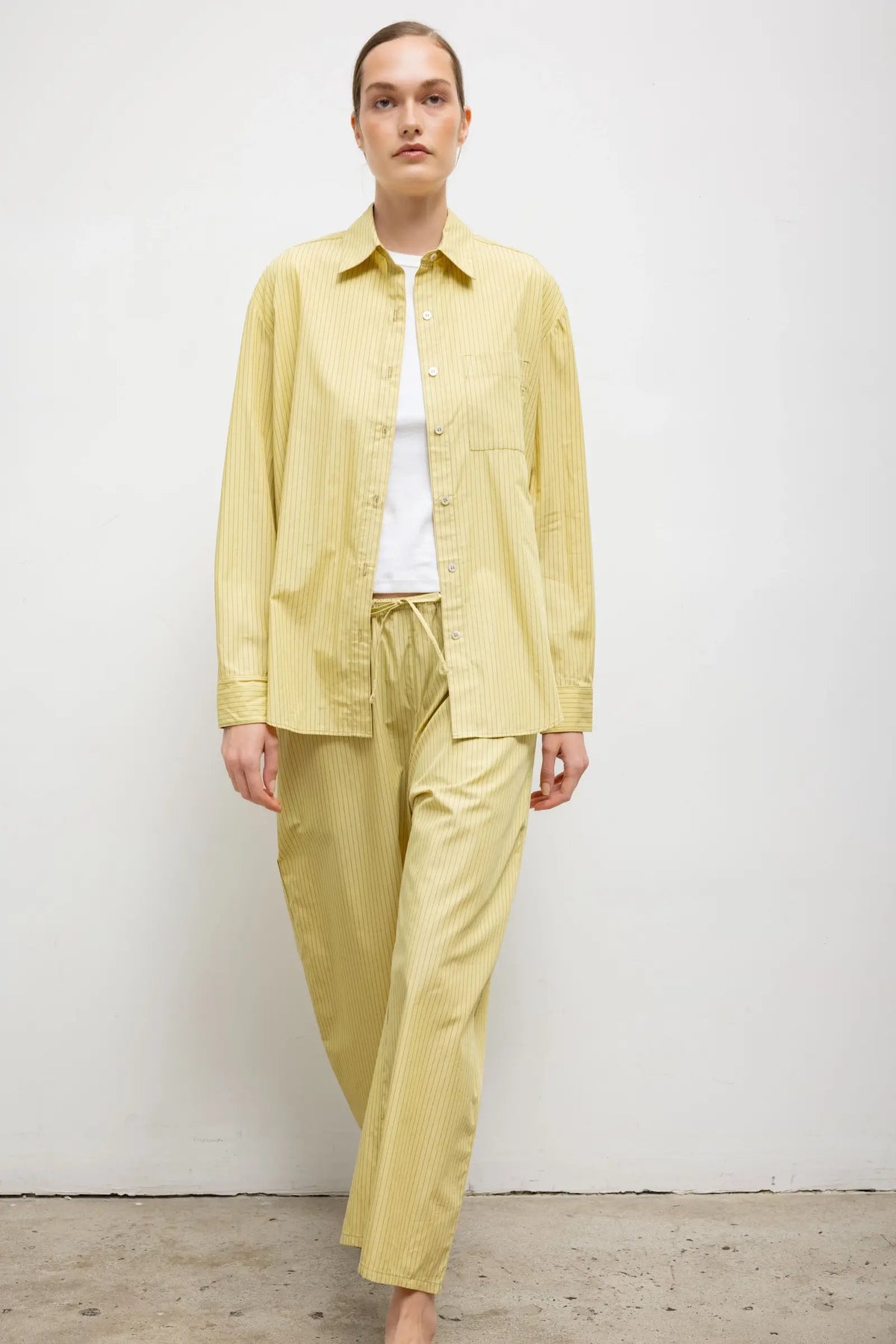 Yoshi Stripe Crop Drawstring Pant - Lemon Chocolate Stripe - Image 2